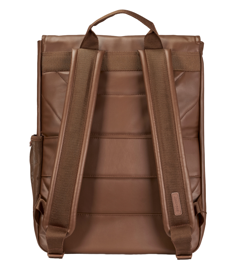 Mochila castanha com alças acolchoadas e bolso lateral de rede