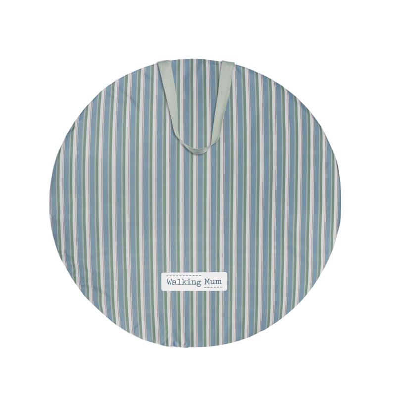 Saco redondo às riscas com pegas e etiqueta Walking Mum