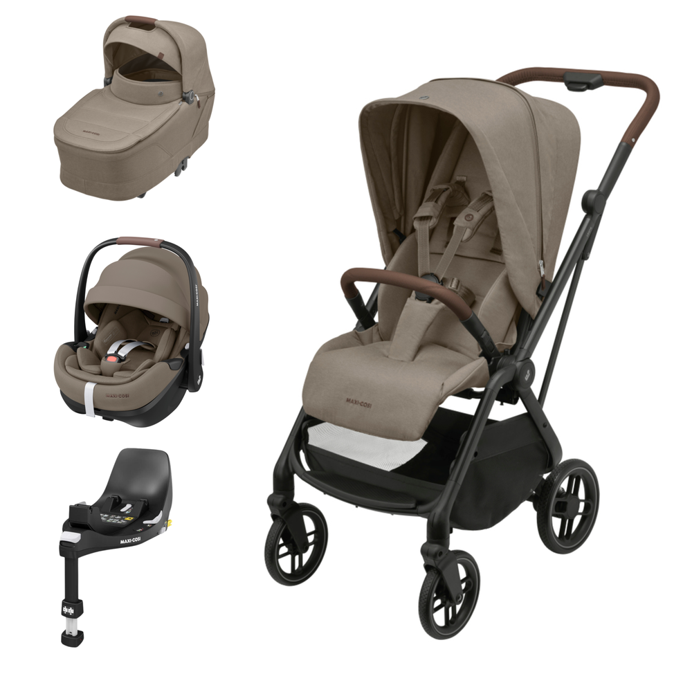 Conjunto carrinho de bebé Maxi-Cosi bege com acessórios