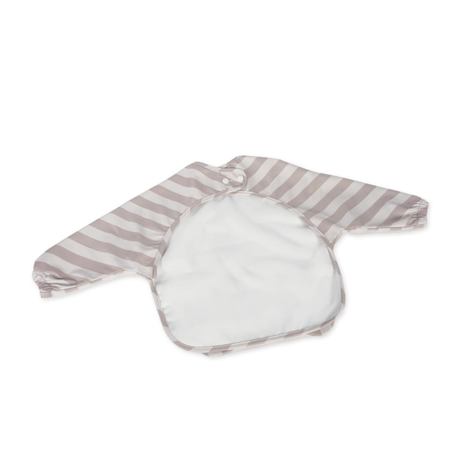 Babete de manga comprida às riscas castanhas e brancas com painel frontal branco