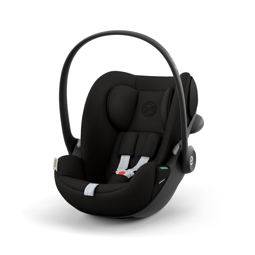 Cadeira auto preta para bebé com alça rígida e arnês branco