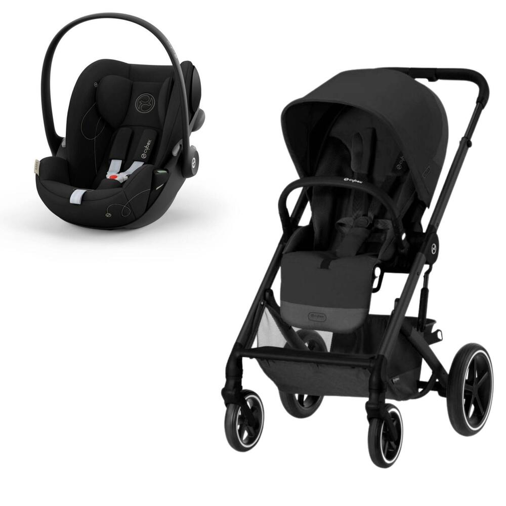 Carrinho de bebé preto com cadeira auto preta para carro