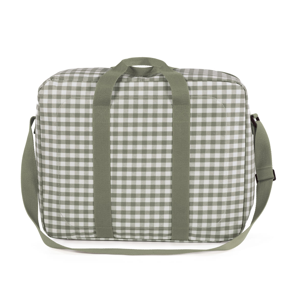 Mala de ombro padrão quadrados branco e verde com alças largas verdes