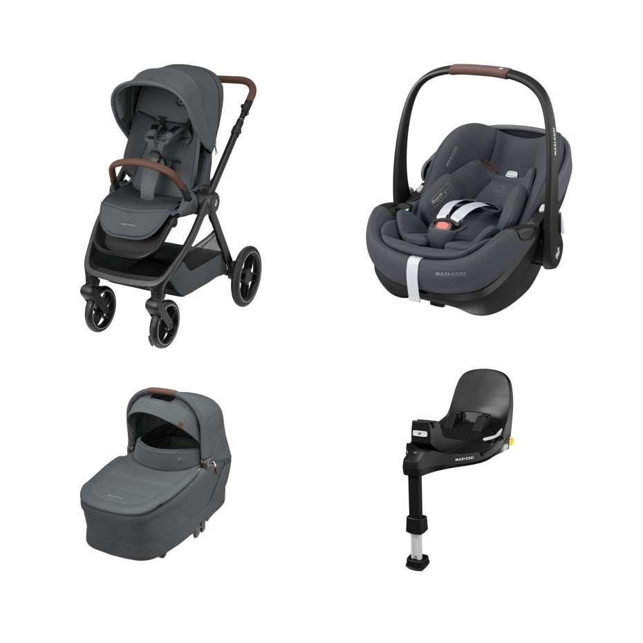 Conjunto de produtos para bebé cinza escuro com detalhes castanhos