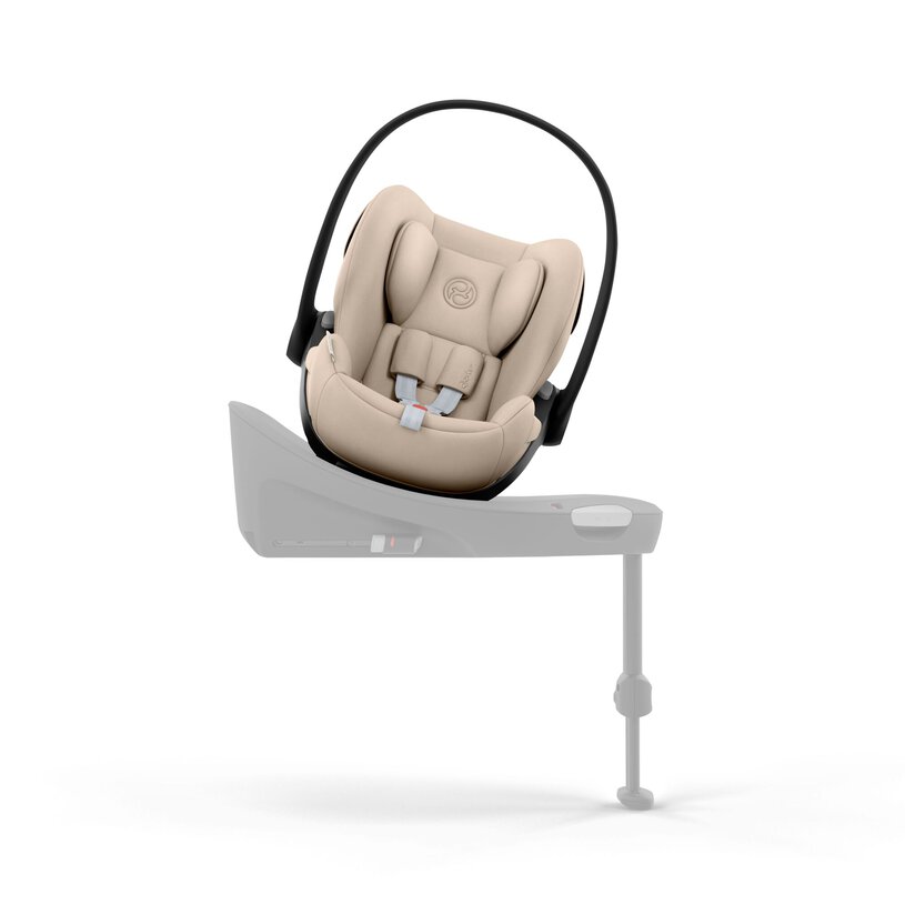Cadeira de bebé para automóvel bege em base cinzenta com suporte ajustável