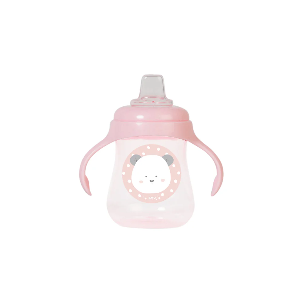 Copo de treino para bebé cor-de-rosa com bico de silicone e desenho de urso
