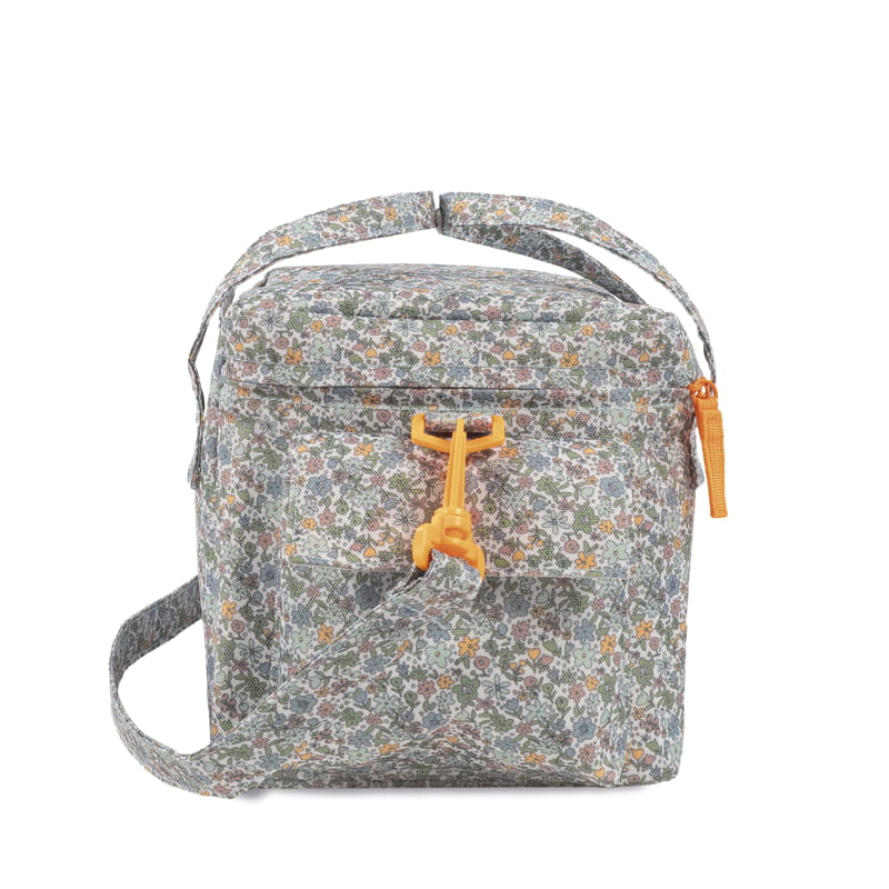 Mala floral com fecho laranja e alça ajustável