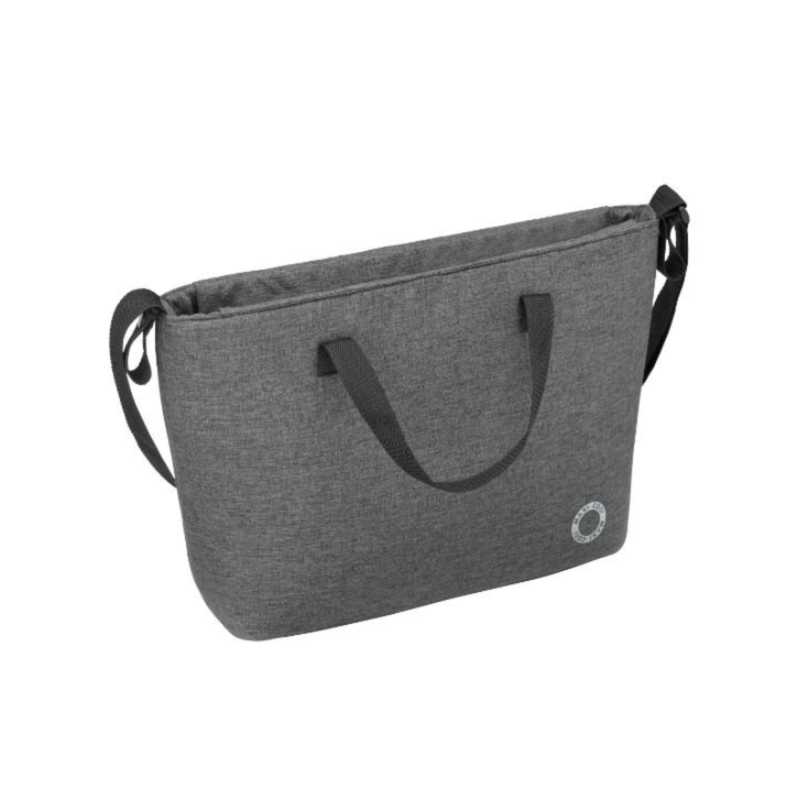 Mala de ombro cinzenta de tecido com duas pegas curtas e correia ajustável