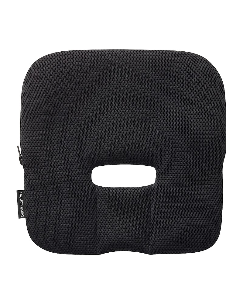 Coussin ergonomique noir avec découpe centrale et étiquette 'bike confort'