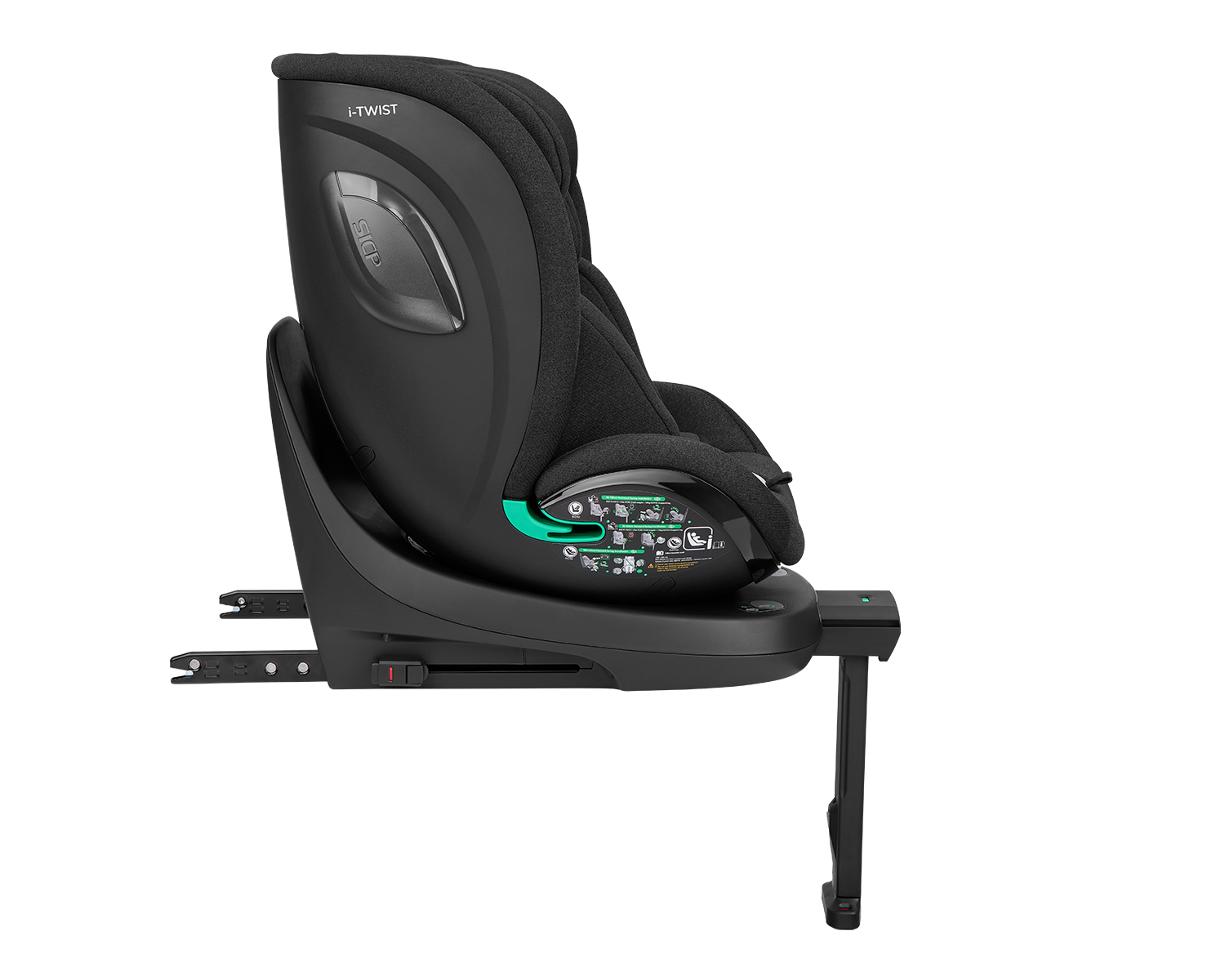 Cadeira auto infantil preta com base ISOFIX e tecido respirável