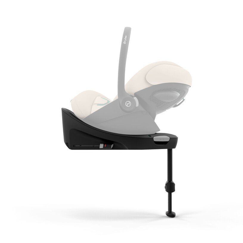 Cadeirinha de bebé para automóvel branca e preta com base e suporte