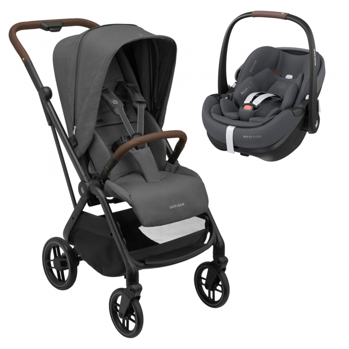 Carrinho de bebé cinzento com ovo para automóvel cinzento