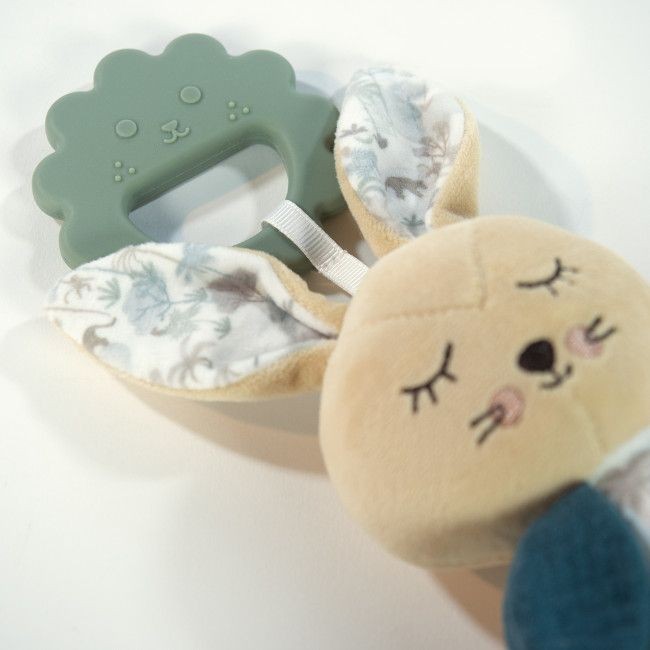 Brinquedo para bebés com mordedor verde e pelúcia de coelho