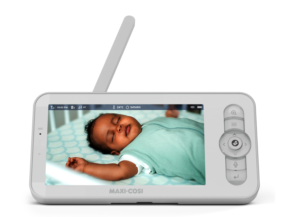 Monitor digital MAXI-COSI branco com antena e ecrã a cores de bebé a dormir