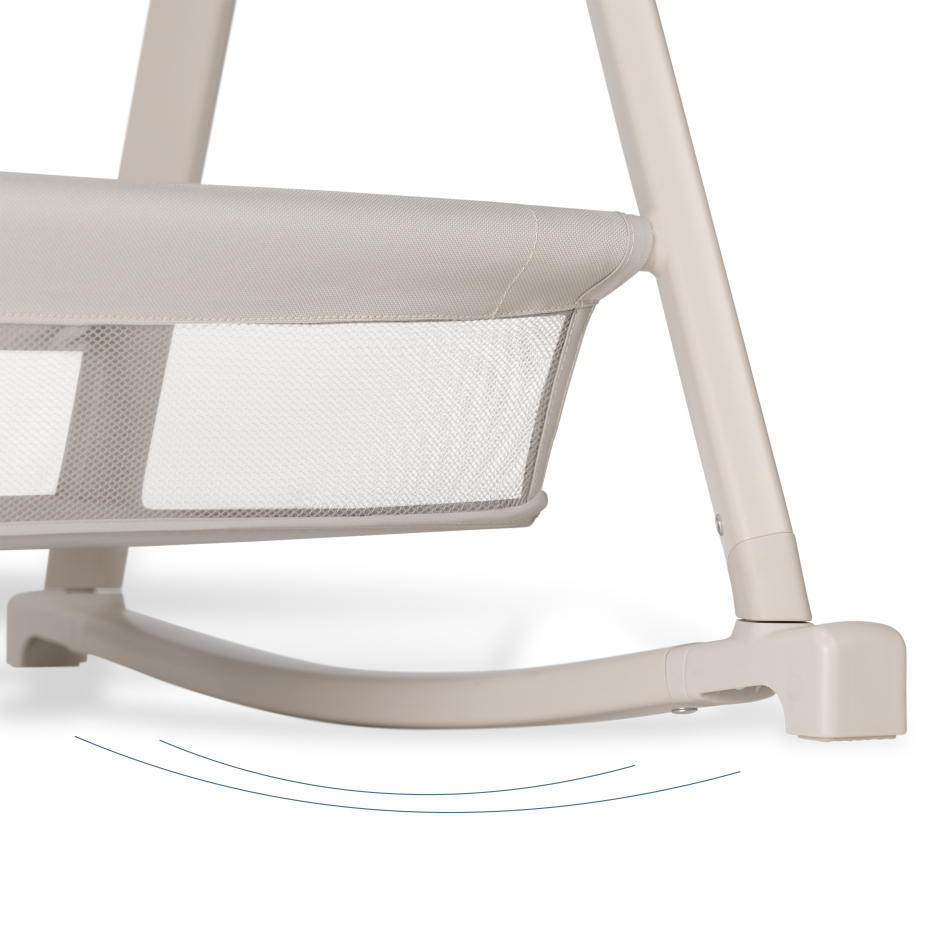 Base curva de berço ou rede para bebé em plástico bege com rede branca