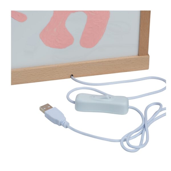 Lâmpada com moldura de madeira e cabo USB com interruptor