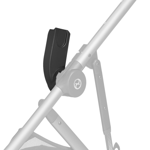 Estrutura metálica prateada com articulação circular e alça preta