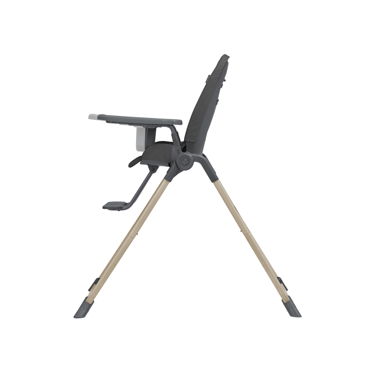 Cadeira alta para bebé cinzenta com estrutura dourada