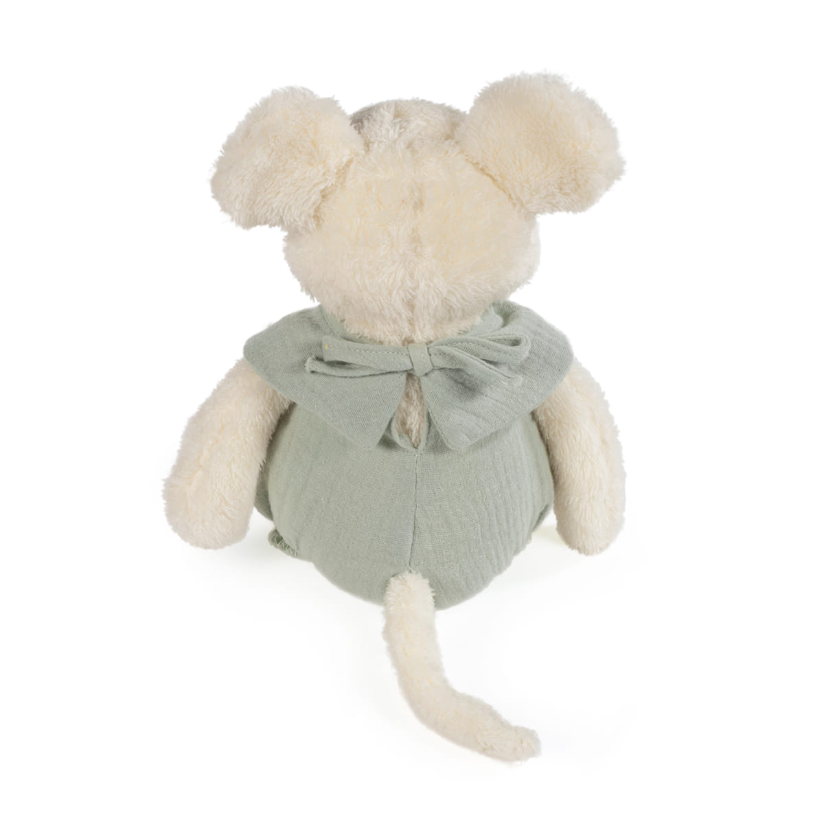 Ursinho de peluche bege com roupa verde