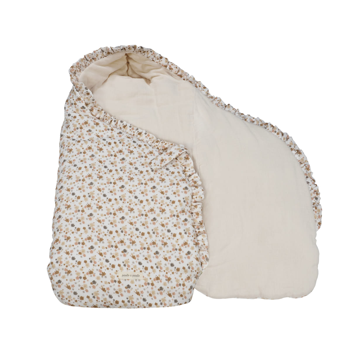 Saco de bebé floral bege com folho à volta