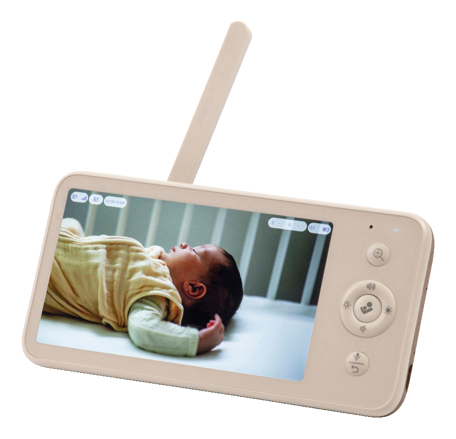 Monitor digital para bebé com ecrã a cores mostrando bebé a dormir