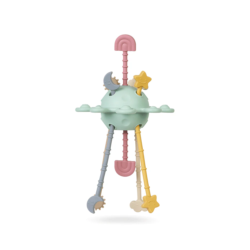 Brinquedo macio de silicone com design de planeta e estrelas coloridas