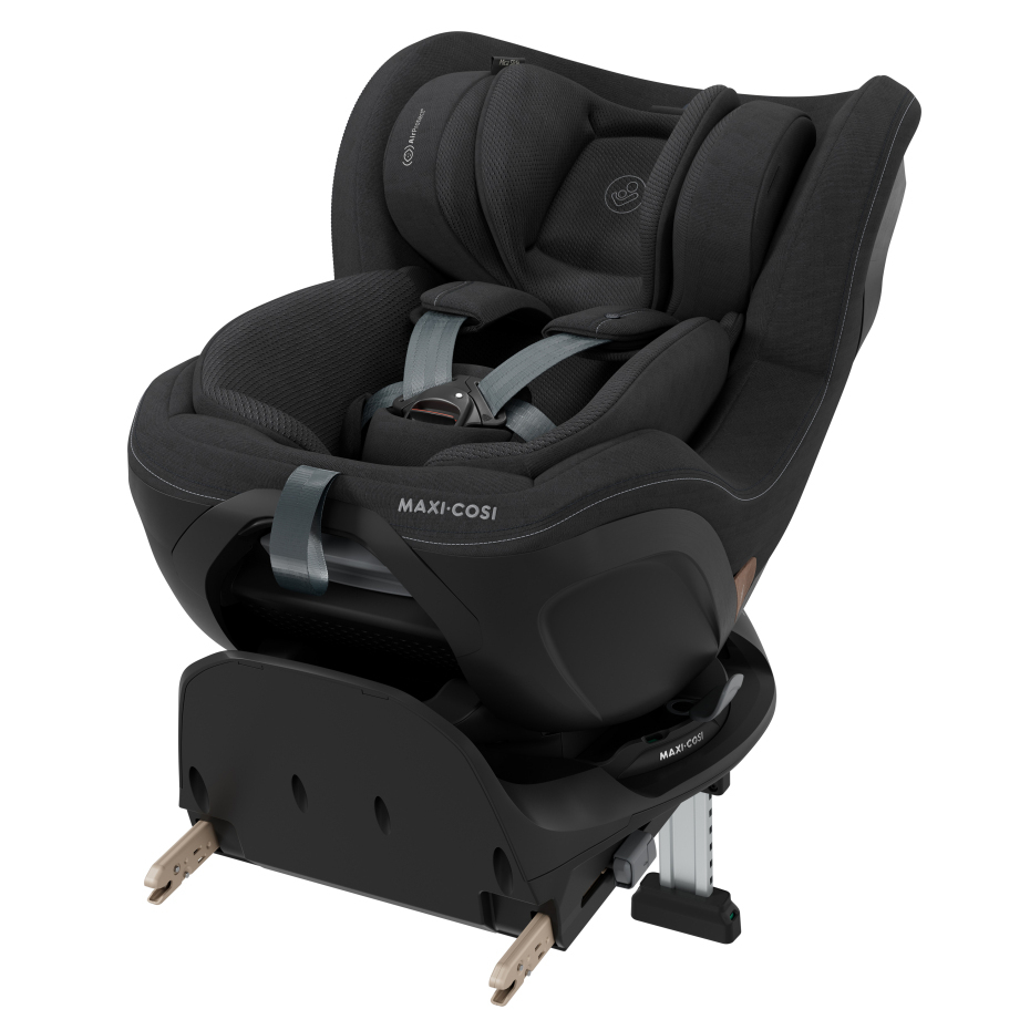 Cadeira auto Maxi-Cosi preta acolchoada com cintos cinza e base preta com ISOFIX