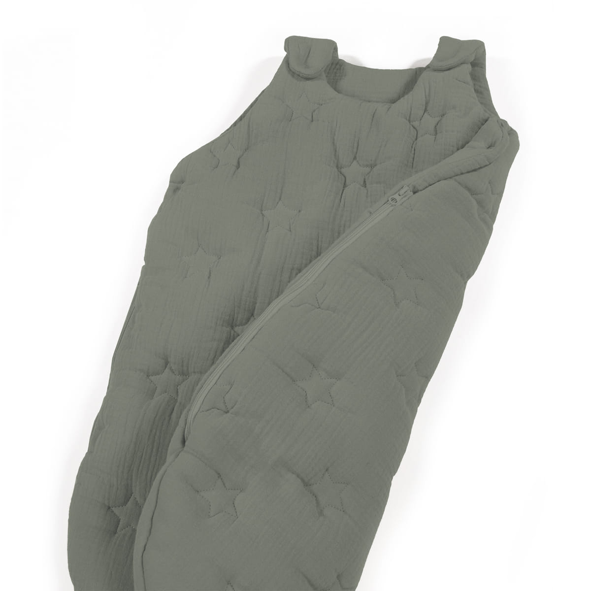 Saco de dormir cinzento matelassado com padrão de estrelas