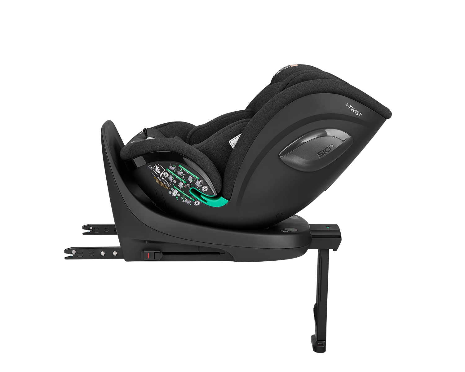 Cadeira auto preta para crianças com suporte regulável e indicadores de ajuste