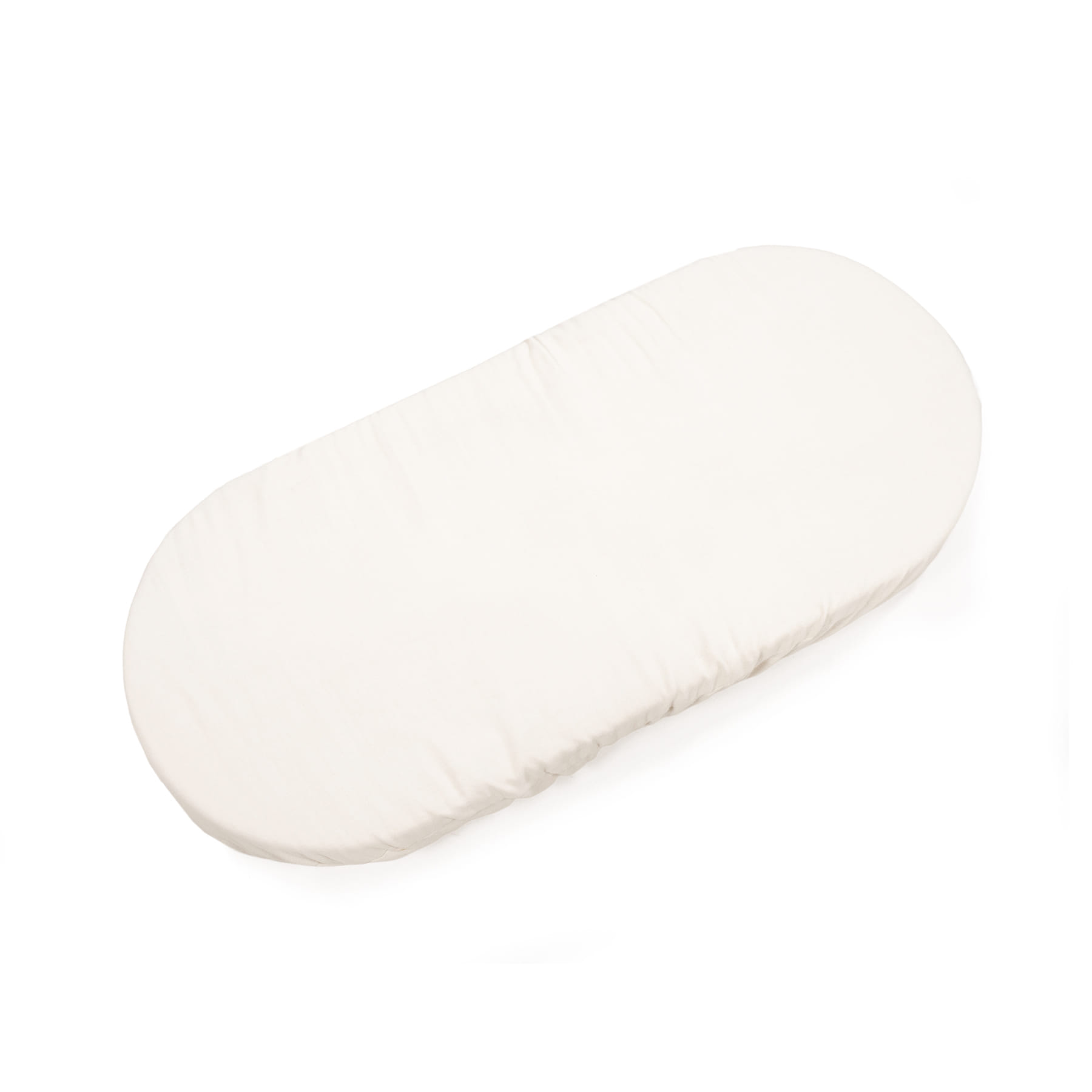 Colchão ou almofada oval creme com tecido liso e acabamento elástico