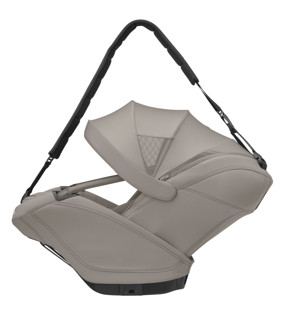 Cadeira auto para bebé cinza bege com alça ajustável preta