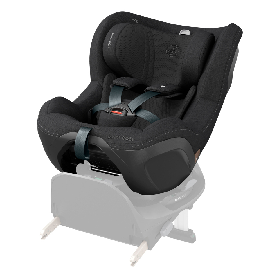 Cadeira auto para criança Maxi-Cosi preta com cintos e estrutura de fixação cinza claro