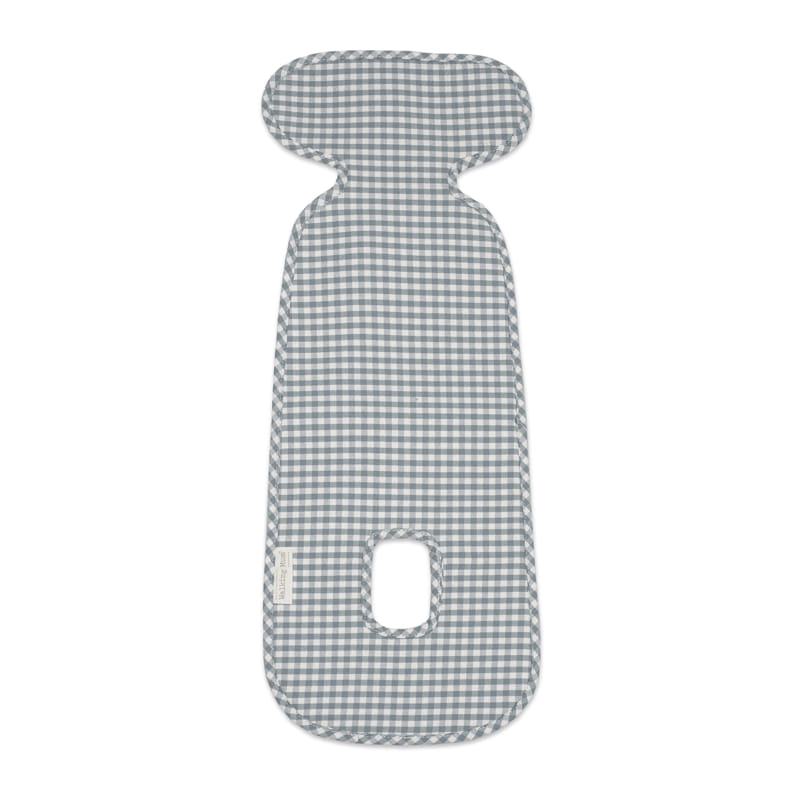 Almofada de carrinho de bebé com padrão vichy azul e branco e corte para cinto