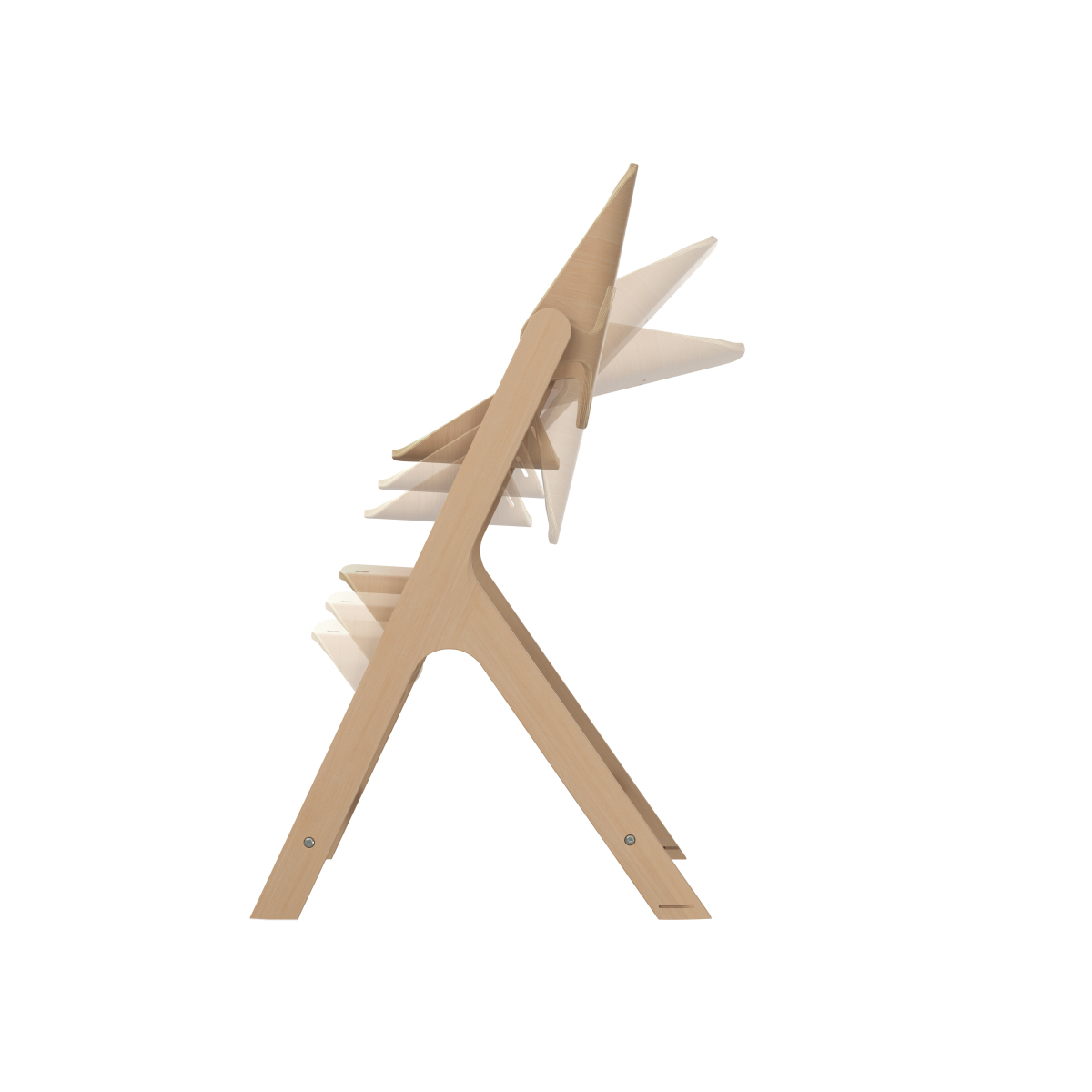 Cadeira ajustável infantil de madeira clara com posições de assento ajustáveis