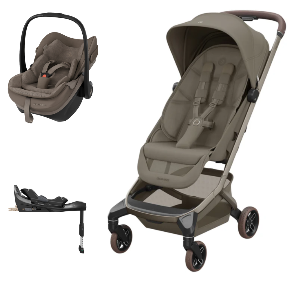 Carrinho de bebé taupe com alcofa e base Isofix
