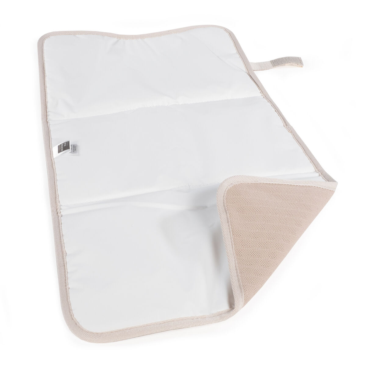 Tapete branco retangular para bebé com bordas bege e um lado texturizado