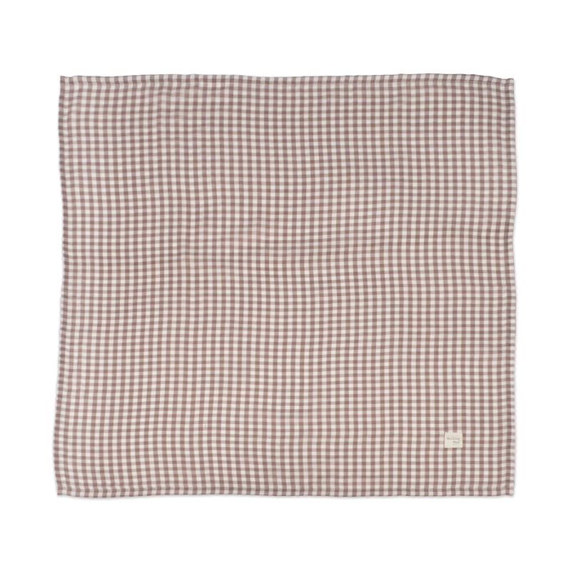 Manta xadrez bege e castanho com etiqueta