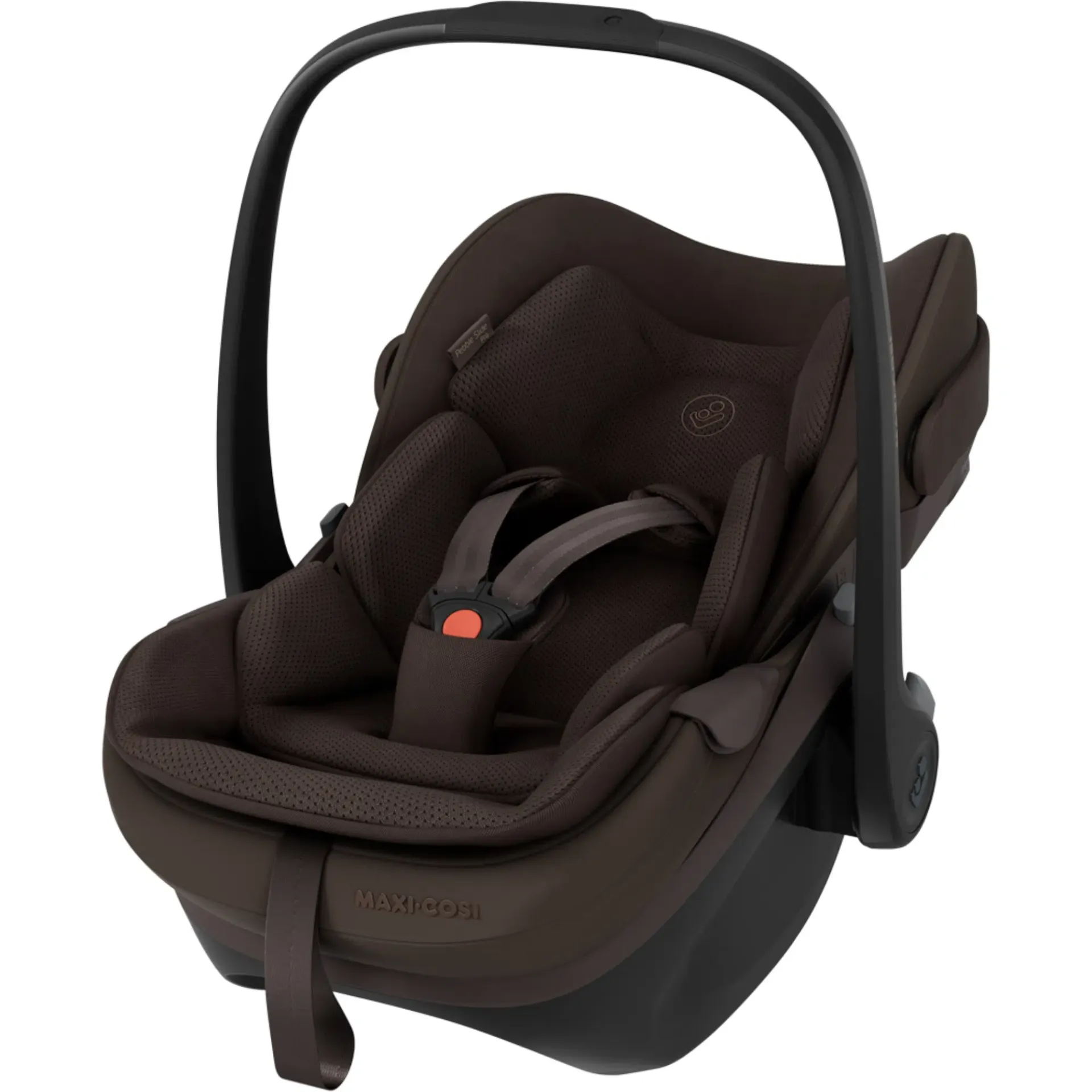 Cadeirinha de bebé Maxi-Cosi castanha com arnês e estrutura preta