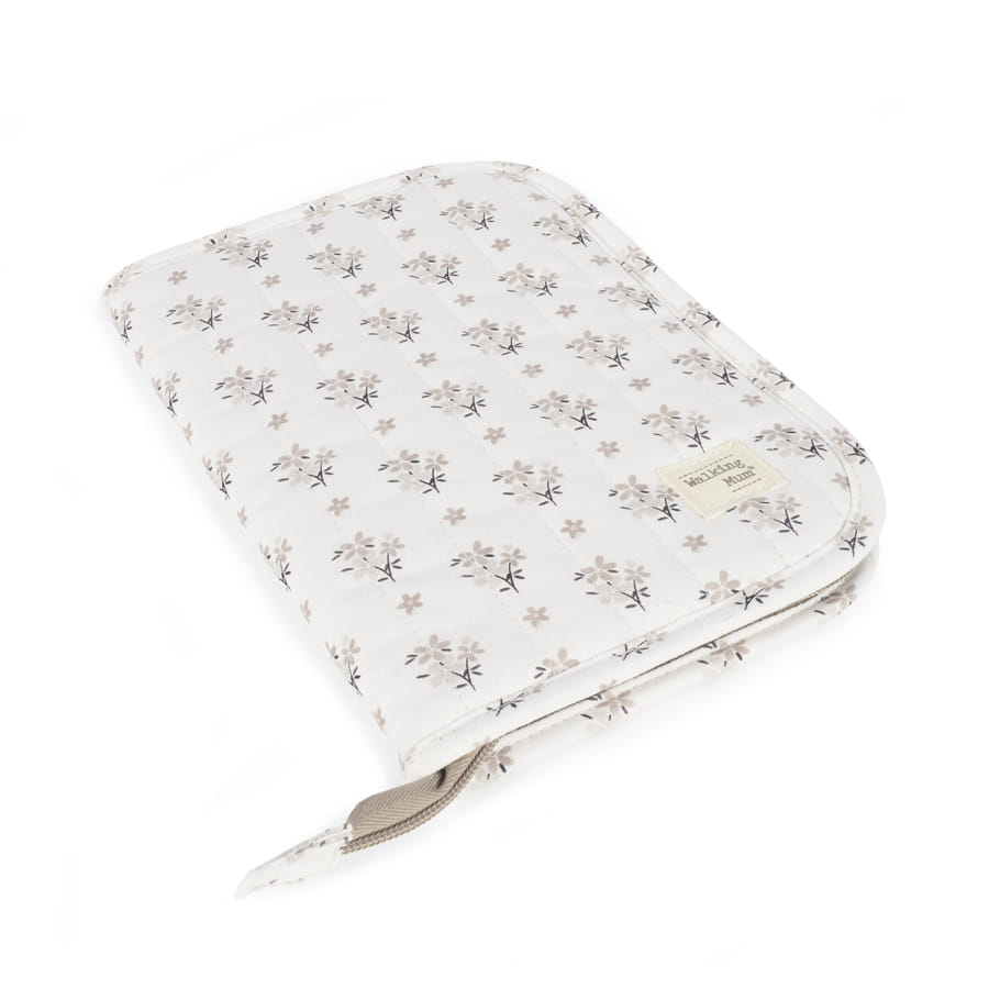Bolsa organizadora de tecido com padrão floral e fecho de correr