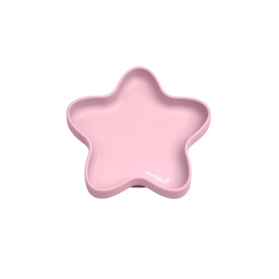 Prato infantil rosa em forma de estrela com inscrição branca