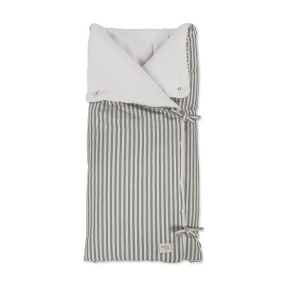 Saco-cama para bebé riscas cinzentas e brancas com interior branco acolchoado