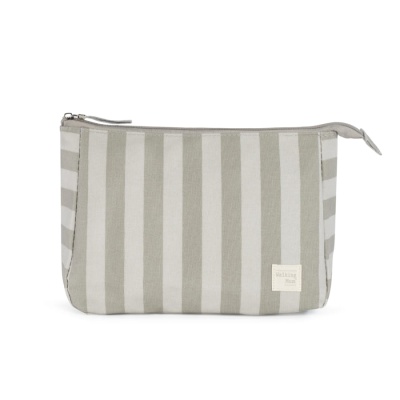 Necessaire riscada cinzenta e branca com fecho de correr