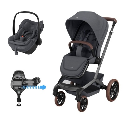 Conjunto carrinho de bebé e bebé conforto cinzento com base para fixação
