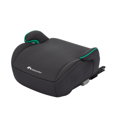 Assento elevatório para criança preto com detalhes verdes e logo bebeconfort