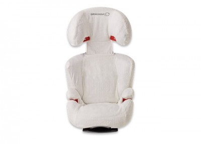Cadeira auto branca para crianças com tecido felpudo e detalhes vermelhos