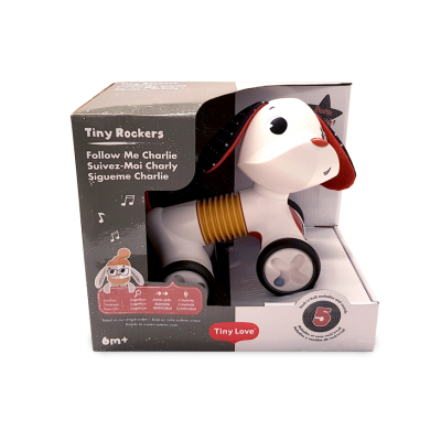 Brinquedo cão Tiny Rockers Follow Me Charlie na embalagem
