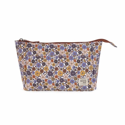 Necessaire retangular com padrão floral colorido e fecho zip