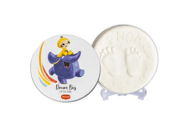 Kit de recordação para bebé com molde branco redondo e tampa ilustrada com texto Dream Big LITTLE ONE Tiny Love