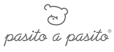 Logotipo da marca pasito a pasito com rosto de urso cinzento