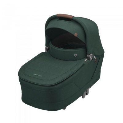 Carrinho de bebé verde escuro com capota
